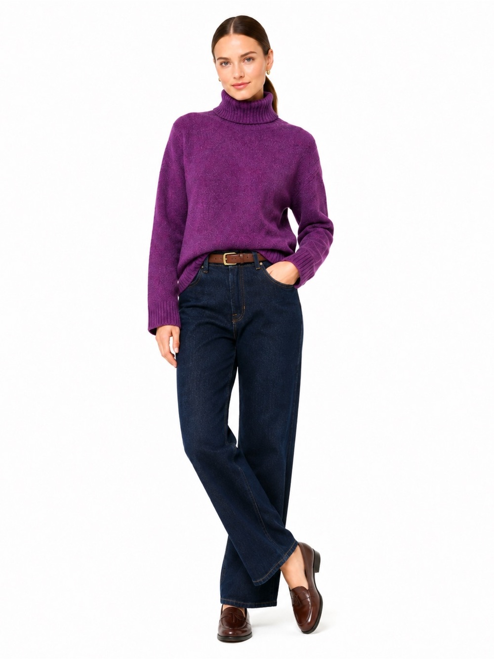 J.Crew Supersoft Alpaca Merino Wool Turtleneck Sweater Purple Small